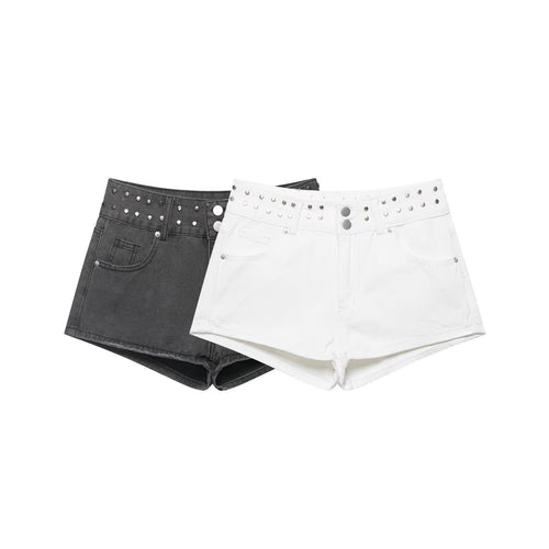 Damen stilvolle Shorts mit metallischen Details und hohem Bund Drune