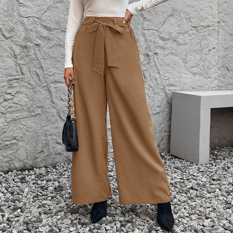 Damen Weite High-Waist-Hose mit Paperbag-Bund und Bindegürtel Drune