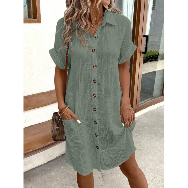 Damen Hemdkleid mit Knopfleiste und praktischen Taschen Drune