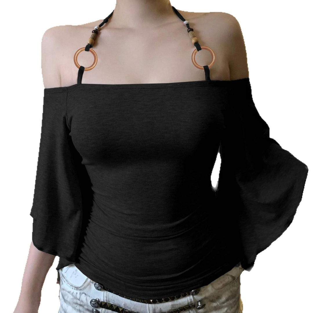 Damen Off-Shoulder Oberteil mit voluminösen Ärmeln und dekorativen Bindedetails Drune