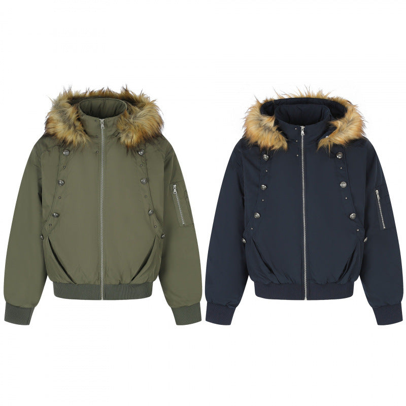 Damen Gefütterte Bomberjacke mit Kapuze und Kunstfellkragen Wattierte Winterjacke Drune