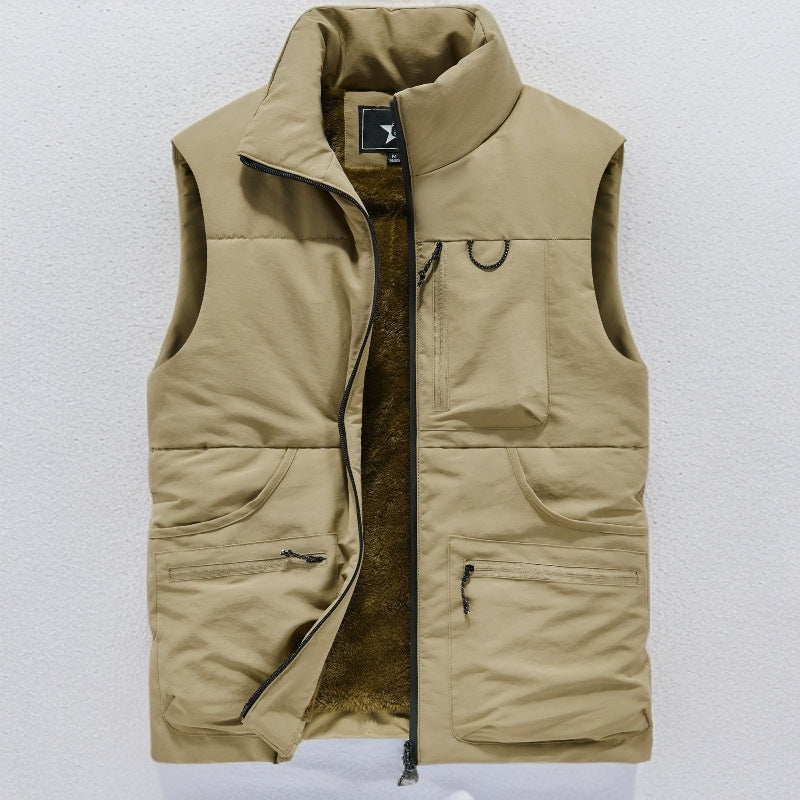 Herren Wattierte Outdoor-Weste mit Teddyfutter, hohem Kragen und Multifachtaschen Drune