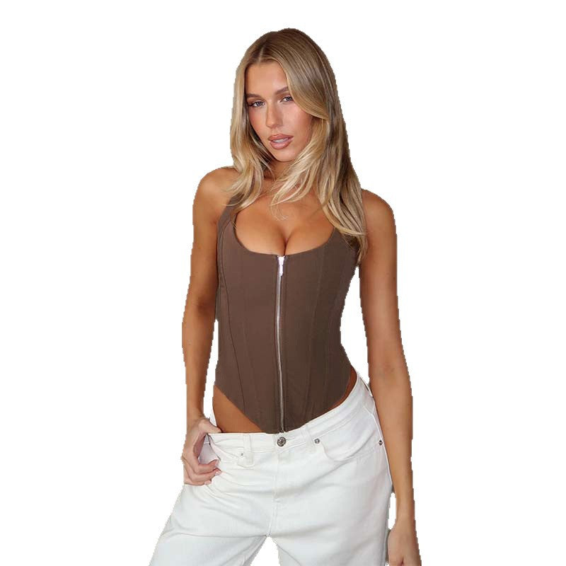 Damen figurbetontes Bustier-Oberteil mit Reißverschluss und verstärktem Schnitt Drune