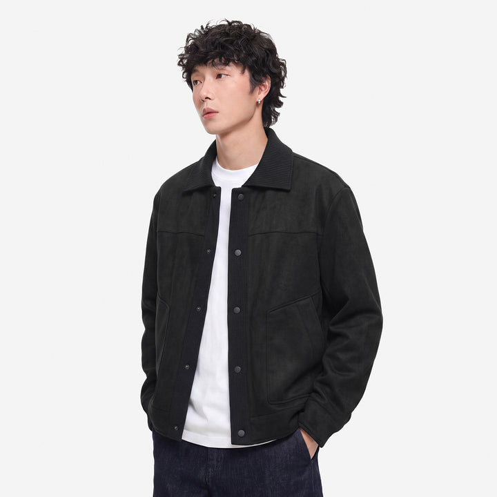 Herren Overshirt-Jacke im Wildlederlook mit Rippkragen und Druckknopfleiste Drune