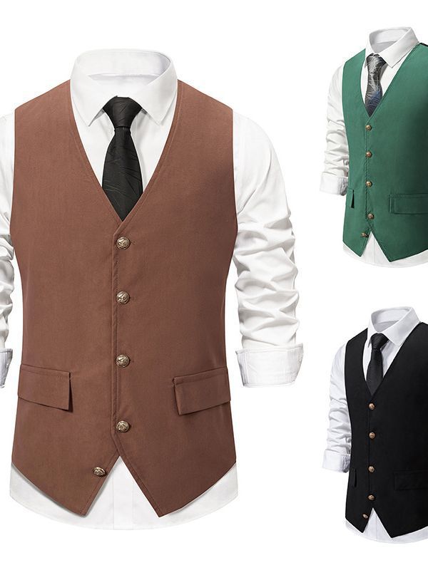Herren schicke Weste mit Knopf-Design und zwei Taschen Drune