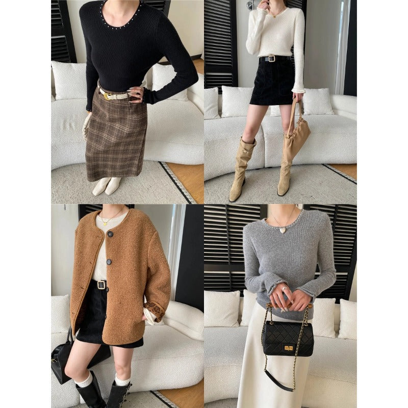 Damen eleganter Strickpullover mit dekorativen Details Drune