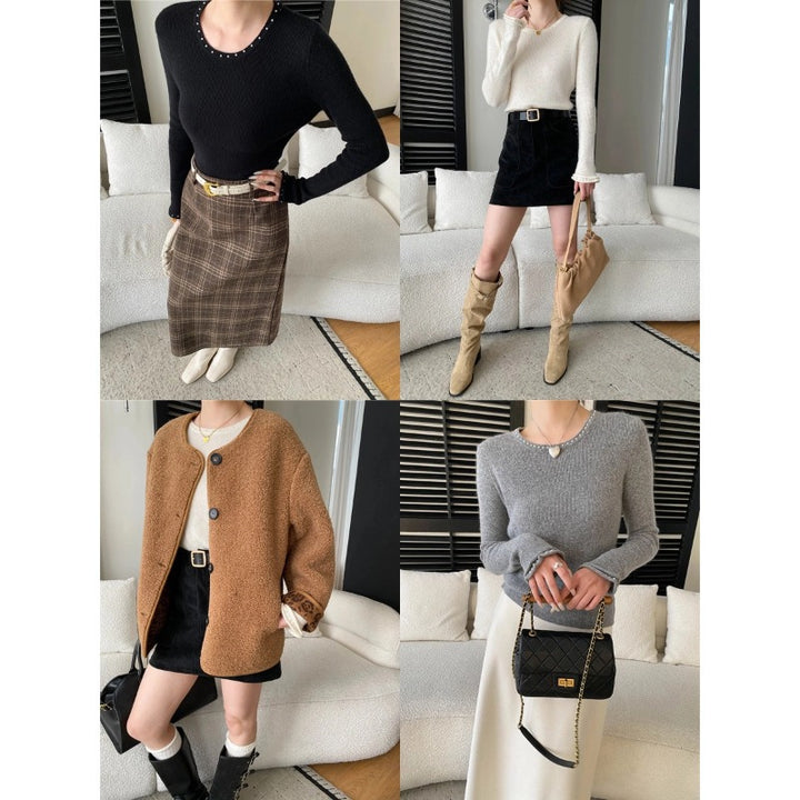 Damen eleganter Strickpullover mit dekorativen Details Drune
