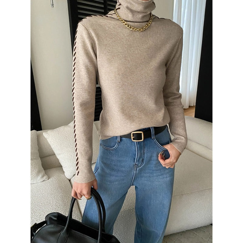 Damen eleganter Rollkragenpullover mit einzigartigen Seitendetails Drune