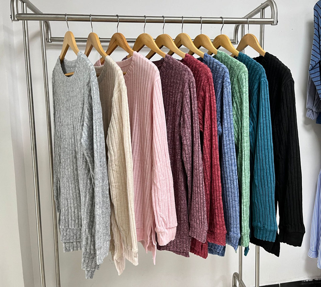 Damen lässiges Langarmshirt aus samtigem Rippstrick Drune
