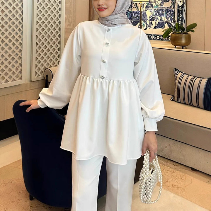 Damen Elegantes Tunika‑Hosen‑Set mit geraffter Empire‑Tunika und schlanker Anzughose Drune