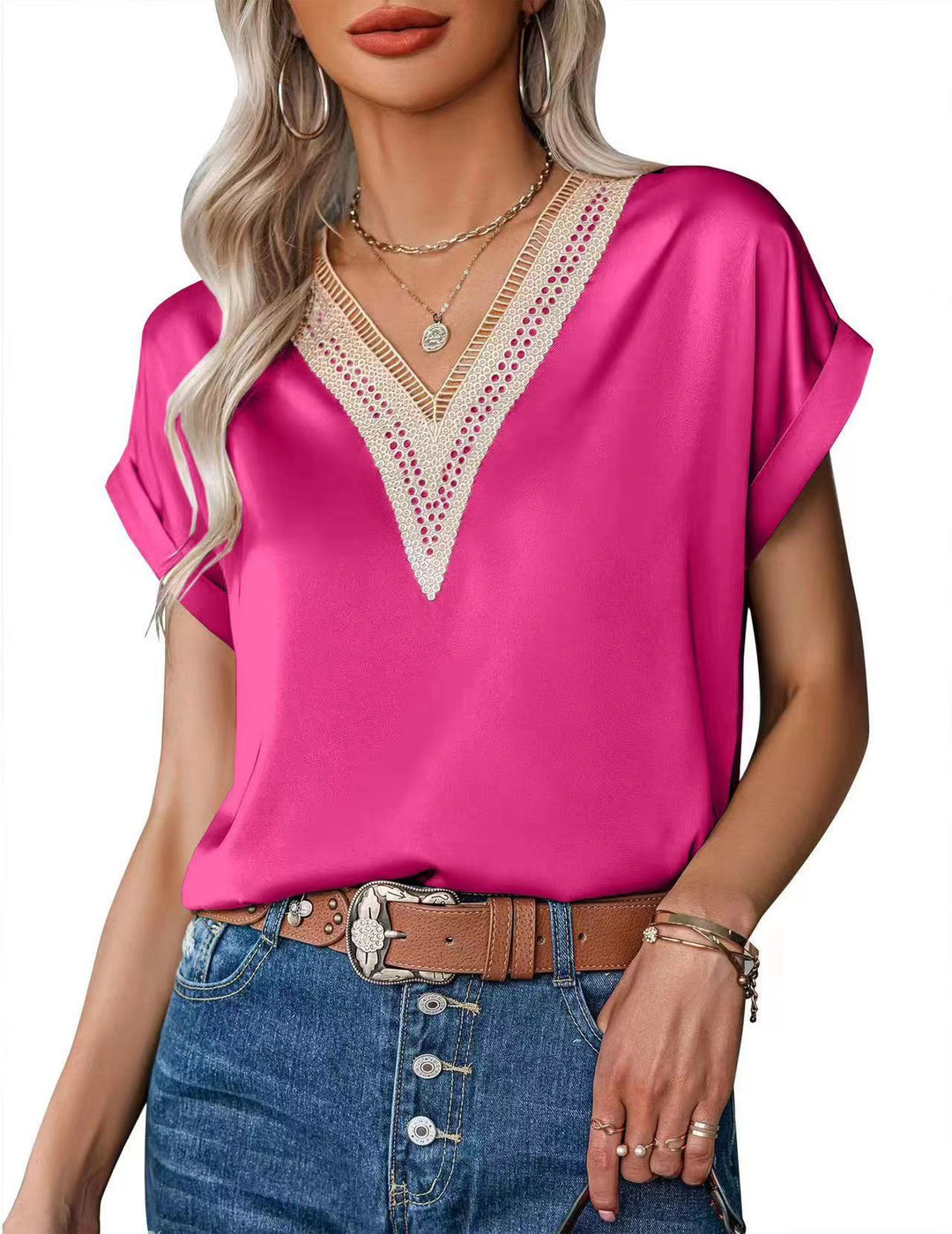 Damen Bluse mit elegantem Spitzenbesatz Drune