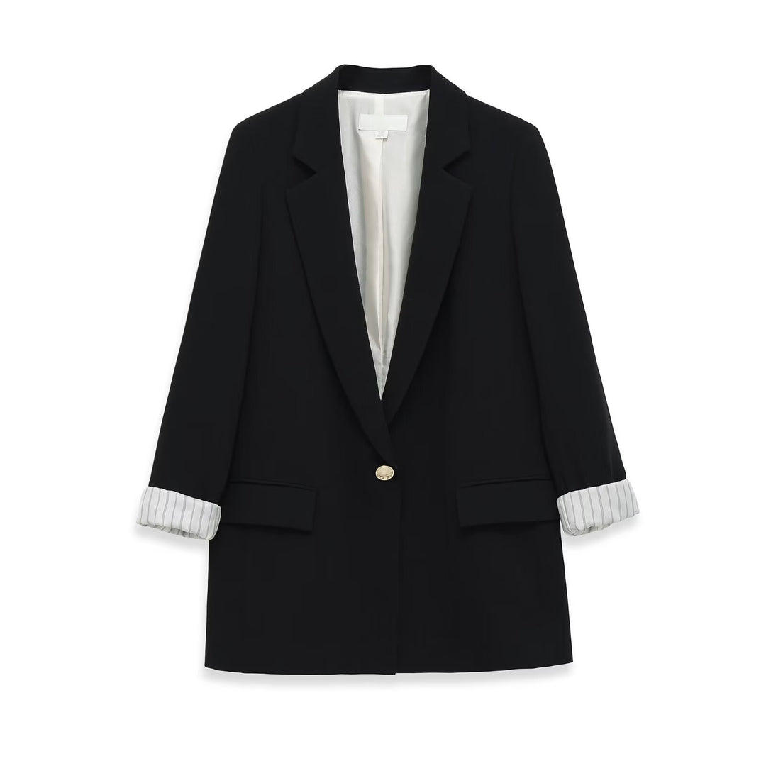 Damen Longline-Blazer mit aufgesetzten Pattentaschen und umgeschlagenen Ärmelaufschlägen Drune