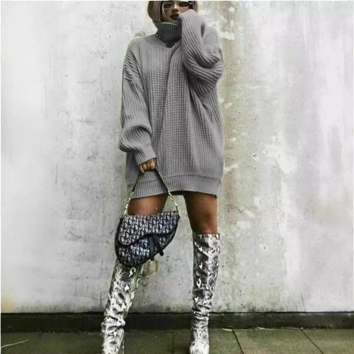 Damen Großer Strickpullover mit hohem Kragen und kantigem Schnitt Drune