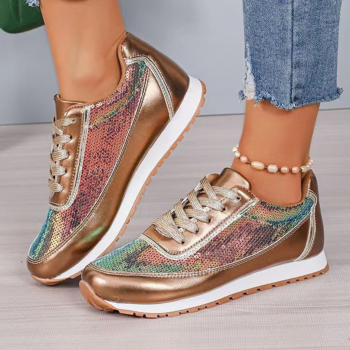 Damen modische Sneaker mit schimmerndem Obermaterial und rutschfester Sohle Drune