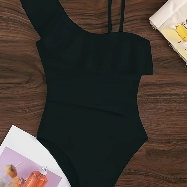 Damen Einteiler Badeanzug mit asymmetrischem Rüschendesign und eleganten Cut-Out-Details Drune
