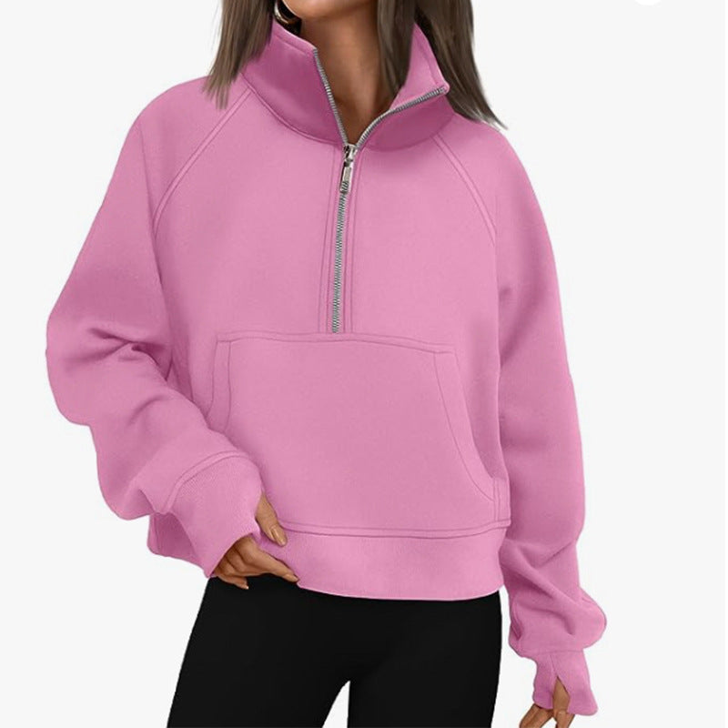 Damen Sportlicher Hoodie mit hohem Kragen Drune