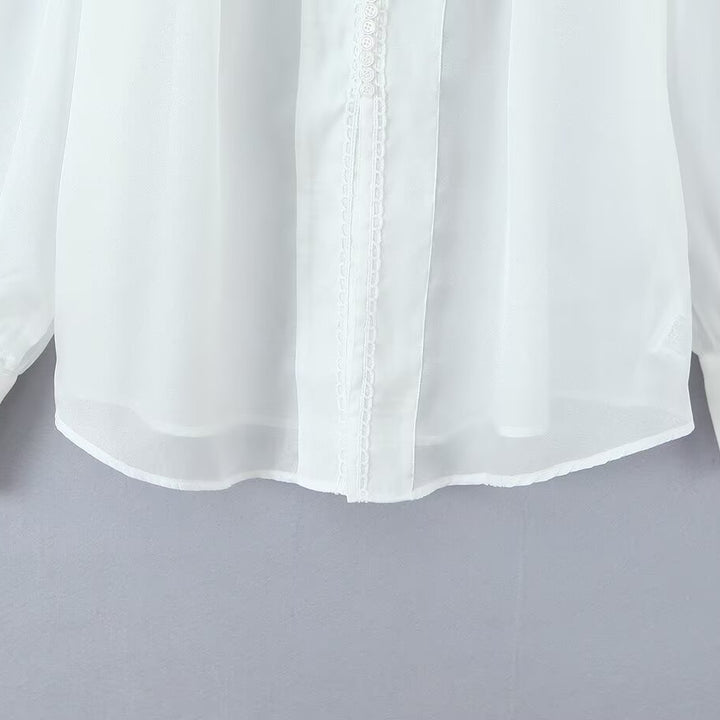 Damen elegante Chiffonbluse mit raffinierten Puffärmeln und edlem Kragen Drune