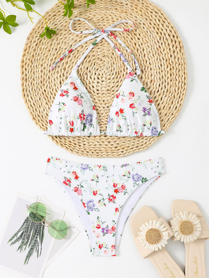 Damen Triangel-Bikini mit Floral- und Karomuster Drune
