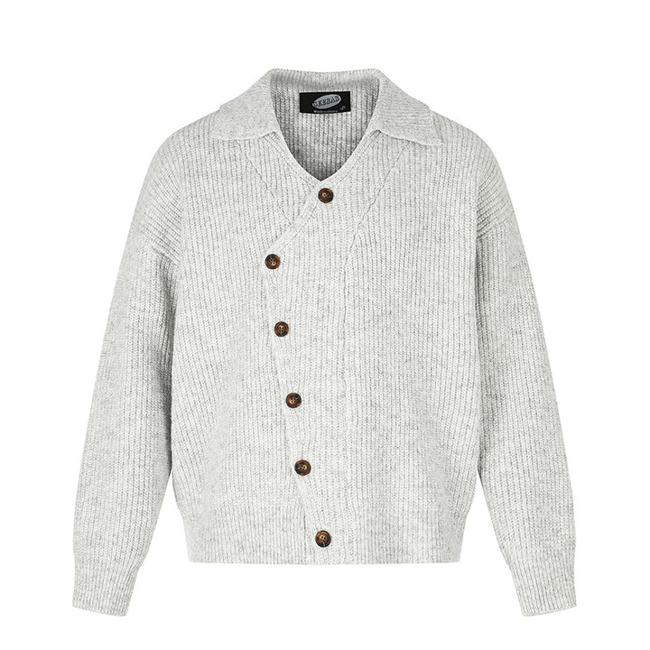 Damen Oversize Strickjacke mit asymmetrischer Knopfleiste und Hemdkragen Drune