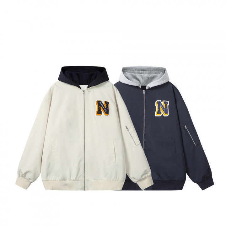 Herren College-Bomberjacke im Oversize-Stil mit Kapuzen-Einsatz und Logo-Patch Drune