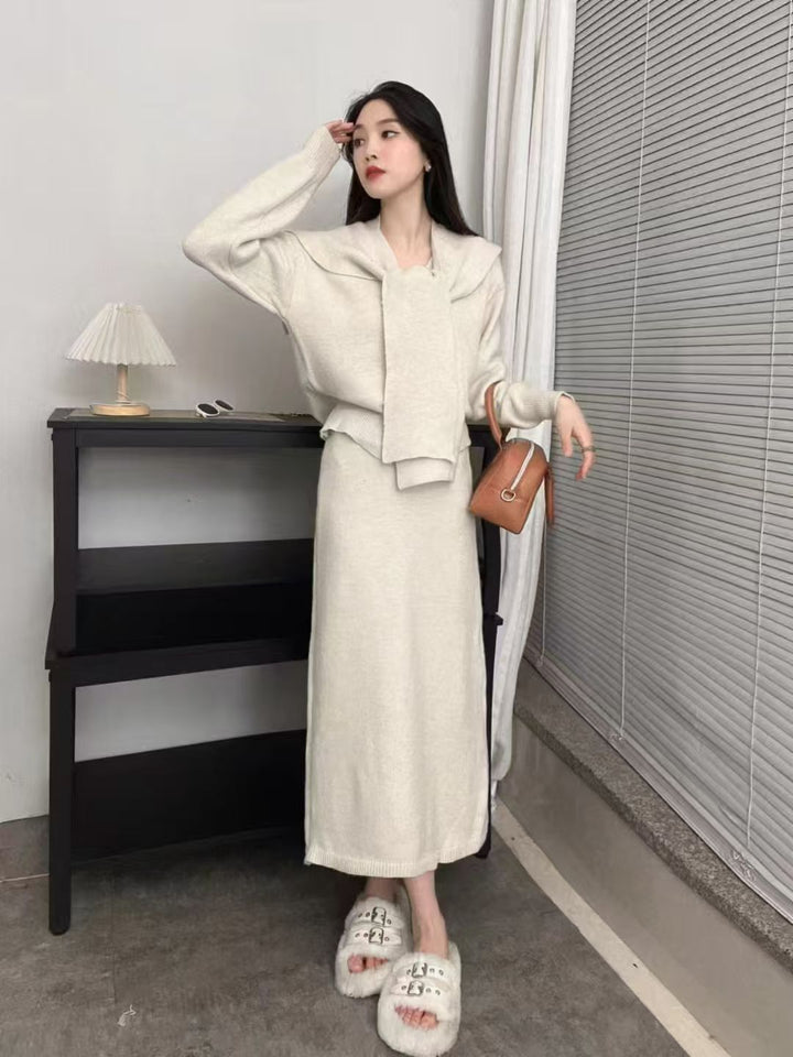 Damen Strickensemble mit modischem Kragen und eleganter Silhouette Drune