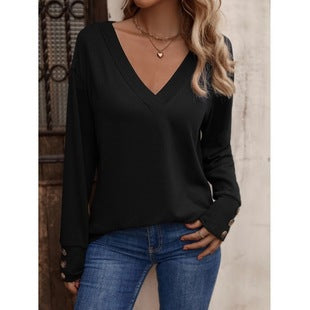 Damen V-Ausschnitt Pullover mit Knopfdetails Drune