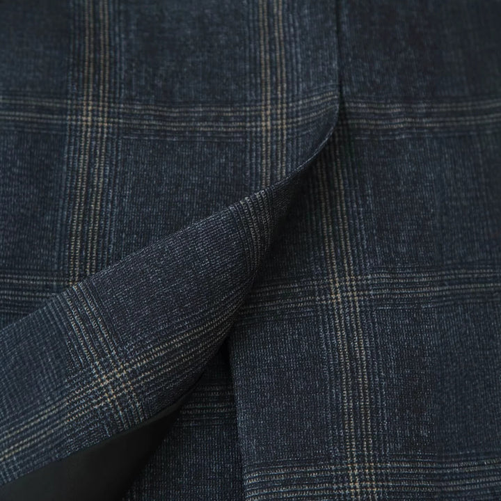 Damen Gerade geschnittener Glencheck-Blazer mit Stehkragen und Pattentaschen Drune