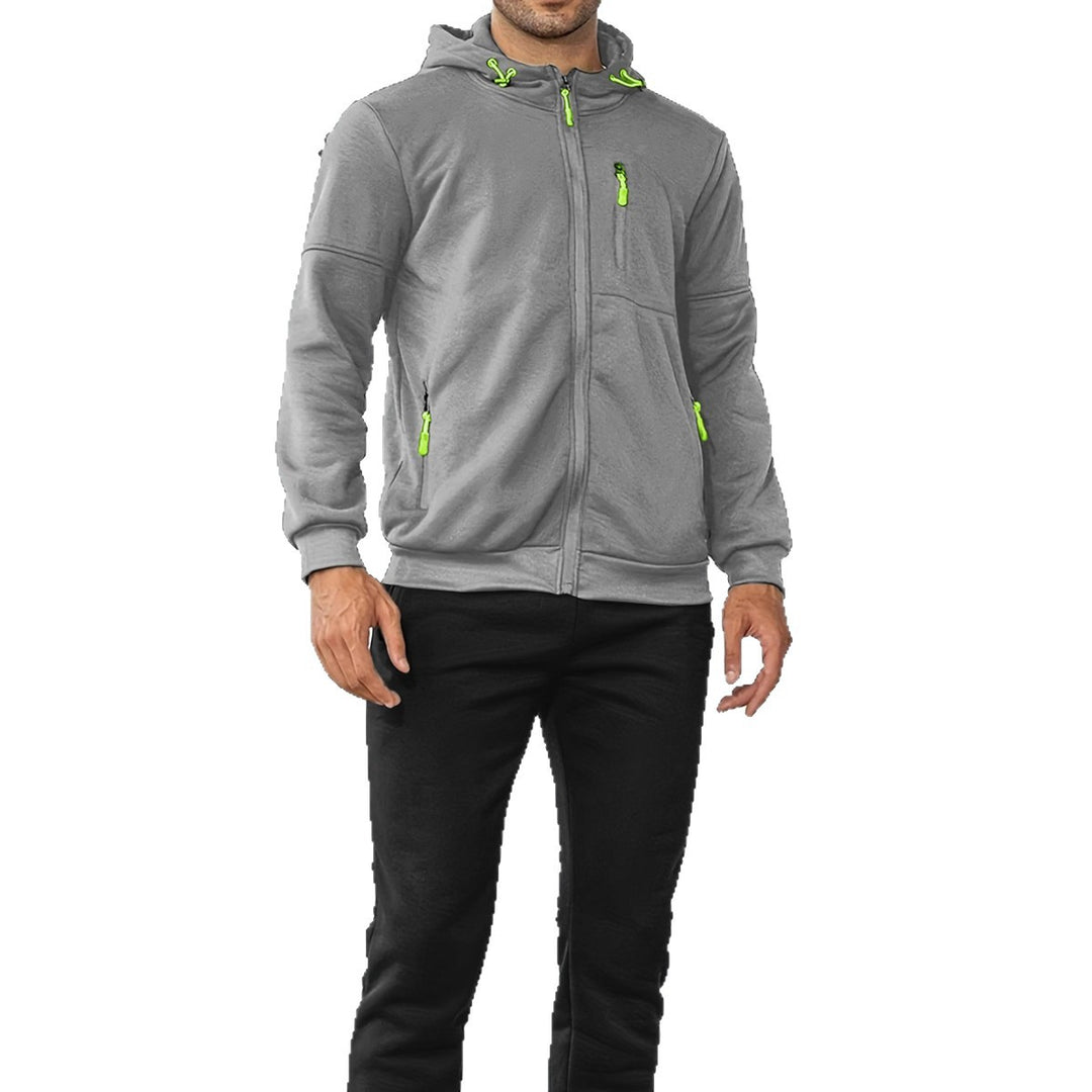 Herren technische Kapuzenjacke mit durchgehendem Frontreißverschluss, Brusttasche mit Reißverschluss und elastischen Bündchen Drune