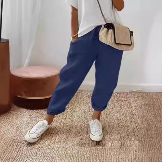 Damen lässige Leinenhose mit körpernaher Passform und praktischen Taschen Drune