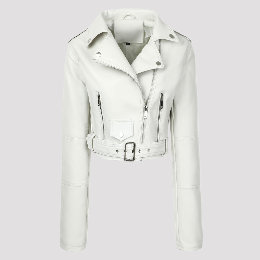 Damen Modische Bikerjacke mit Gürtel Drune