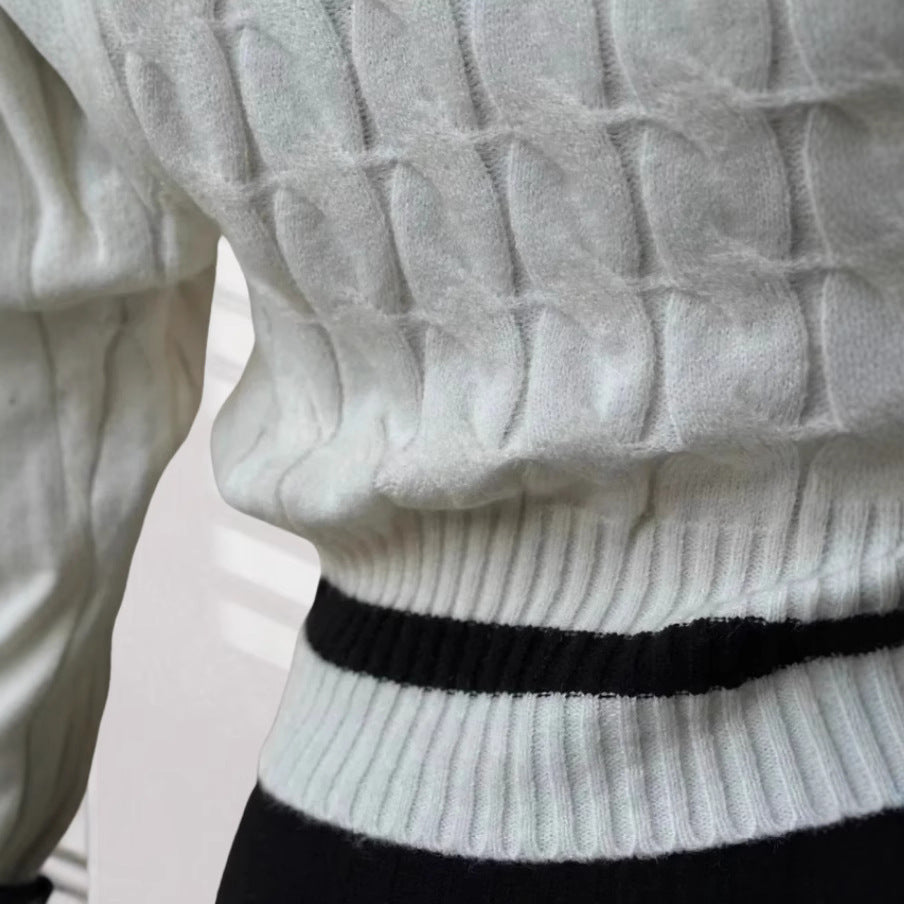 Damen Strick-Crop-Top mit modischem Zopfmuster Drune