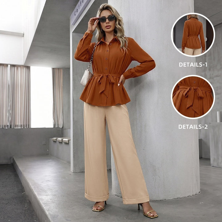 Damen Blusenset mit Taillengürtel und lässiger Passform Drune