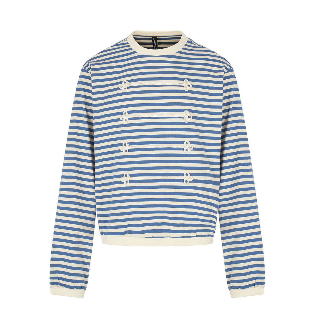 Damen maritimes Streifen-Sweatshirt mit Zierkordeln Drune