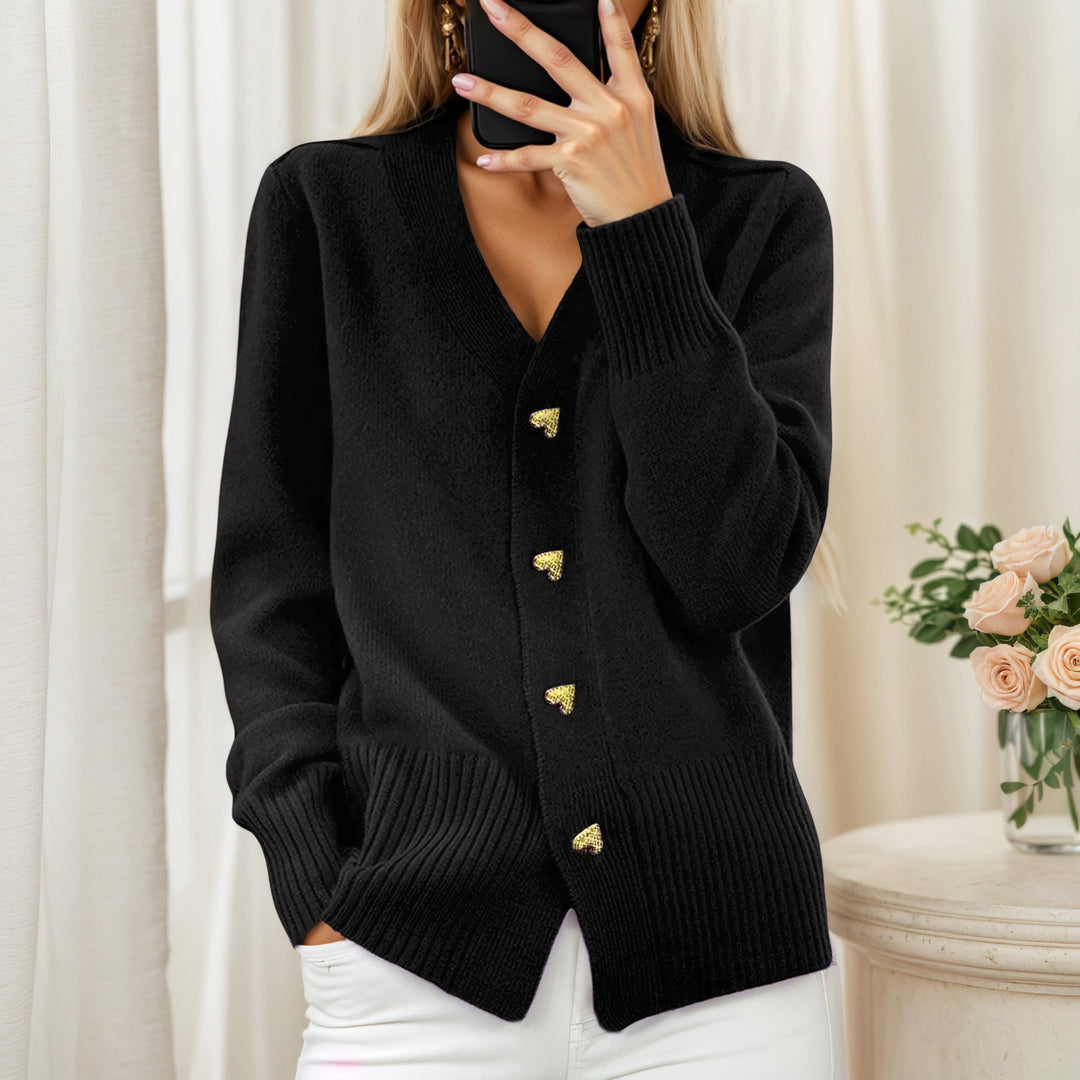Damen nan lockerer Strickcardigan mit Herzknöpfen und geripptem Saum Drune