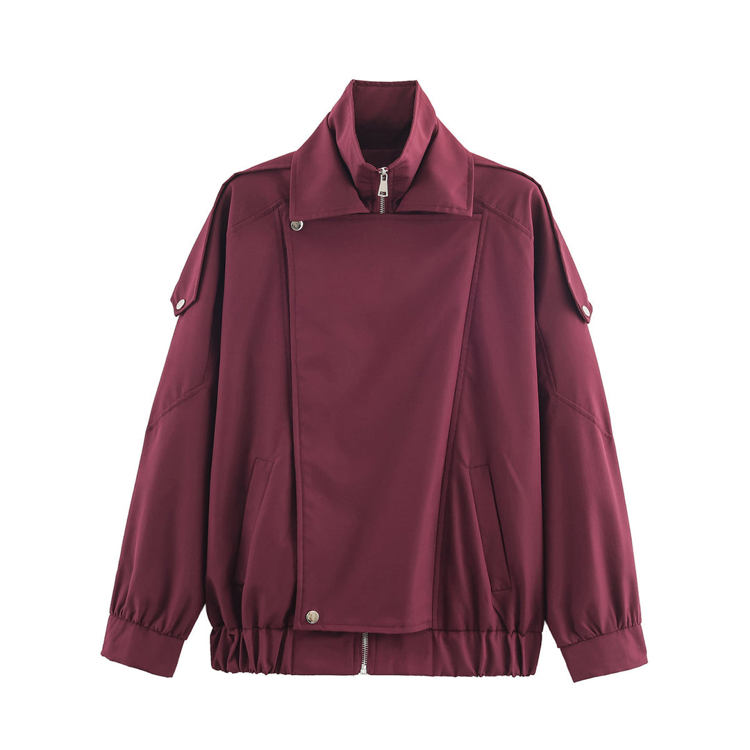 Damen Oversize-Bomberjacke mit asymmetrischer Blendenfront, Stehkragen und Tunnelzugsaum Drune