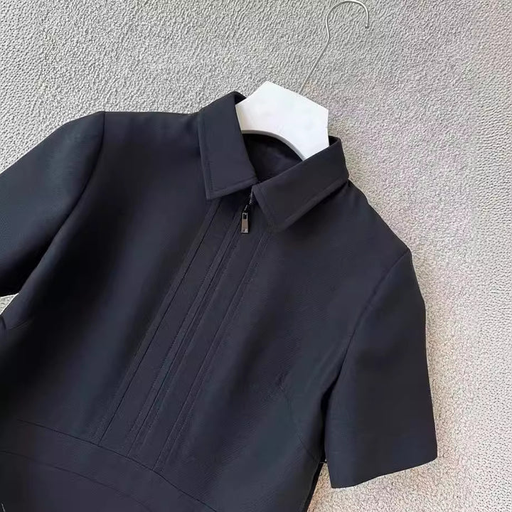 Damen Kurzärmeliges Hemdkleid mit verdecktem Zwei-Wege-Reißverschluss und taillierter Schnittführung Drune