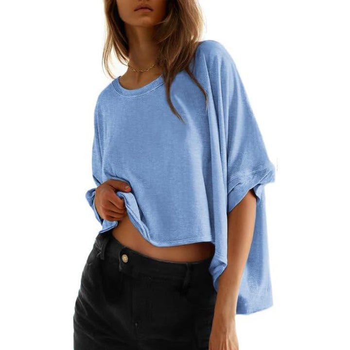 Damen lässiges cropped Oberteil mit weiten Ärmeln und Rundhalsausschnitt Drune