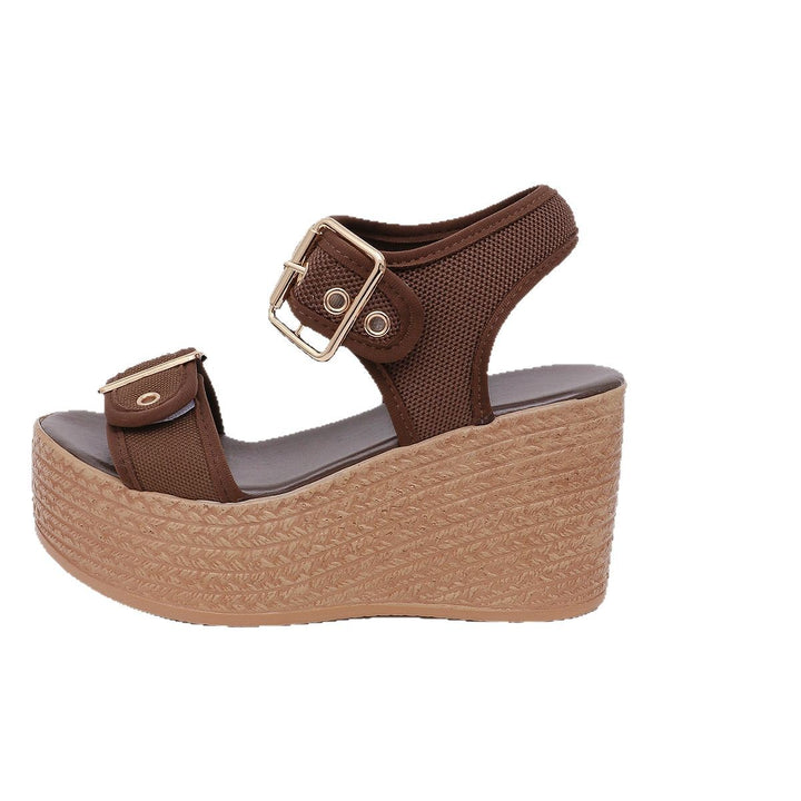 Damen Wedge-Sandalen mit atmungsaktivem Obermaterial und robustem Bast-Design Drune
