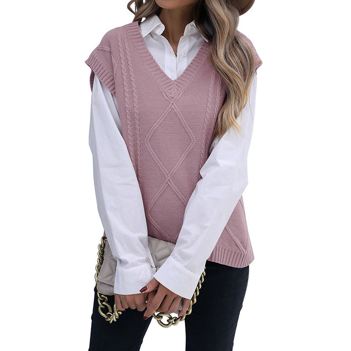 Damen Strickweste mit V-Ausschnitt, Rautenmuster und kastiger Oversize-Silhouette Drune
