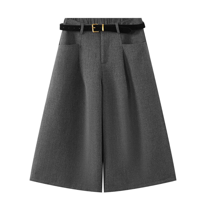 Damen Hochtaillierte Culotte-Hose in Wolloptik mit Bundfalte und weitem Bein Drune