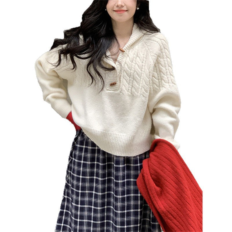 Damen Strickpullover mit großem Kragen Drune