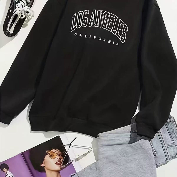 Damen Lässiger Sweatshirt mit Vintage Los Angeles Druck Drune