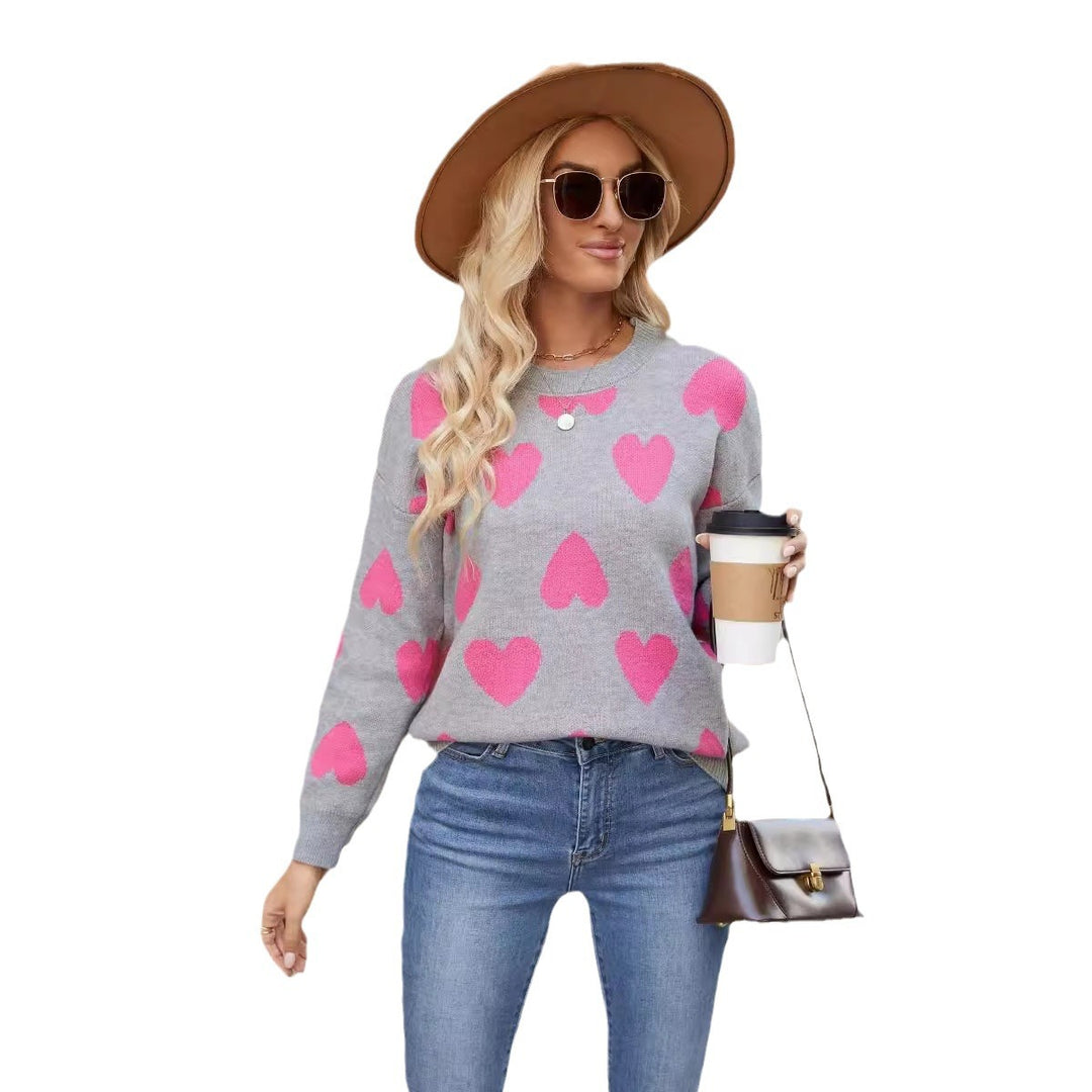 Damen lässiger Pullover mit Herzmotiv und weitem Schnitt Drune