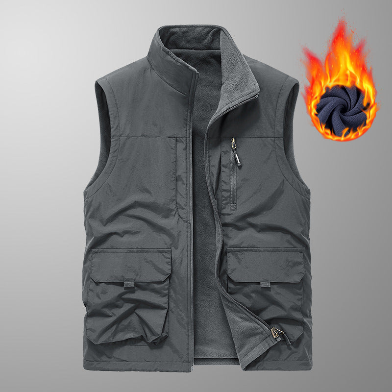 Herren Thermo-Outdoorweste mit Fleece‑Innenfutter, Stehkragen und Multifunktionstaschen Drune