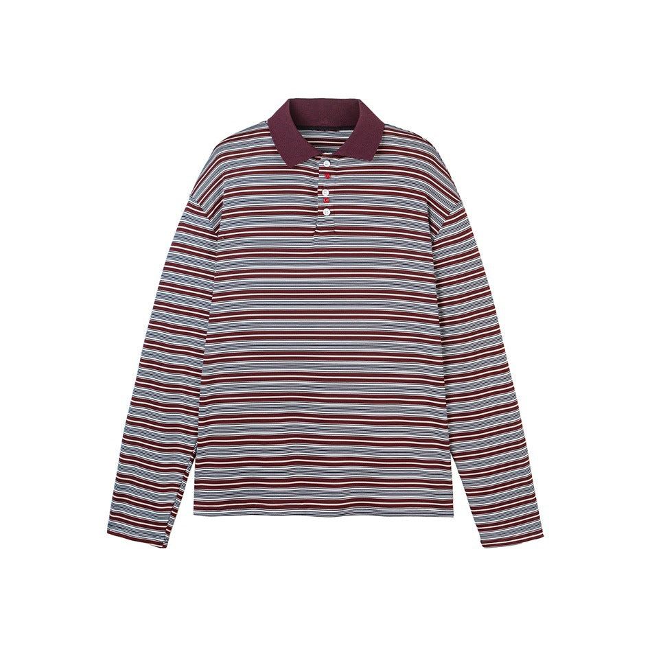 Unisex Klassisches gestreiftes Longsleeve-Poloshirt aus feinem Rippstrick mit Kentkragen und Halbknopfleiste Drune