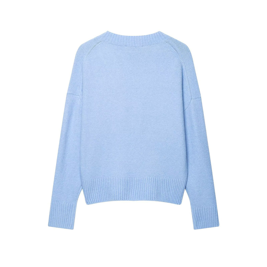 Damen Oversize V-Ausschnitt Strickpullover mit tiefem Fall und breitem Rippenbund Drune