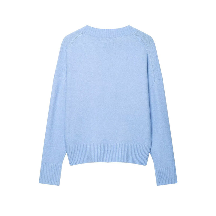 Damen Oversize V-Ausschnitt Strickpullover mit tiefem Fall und breitem Rippenbund Drune