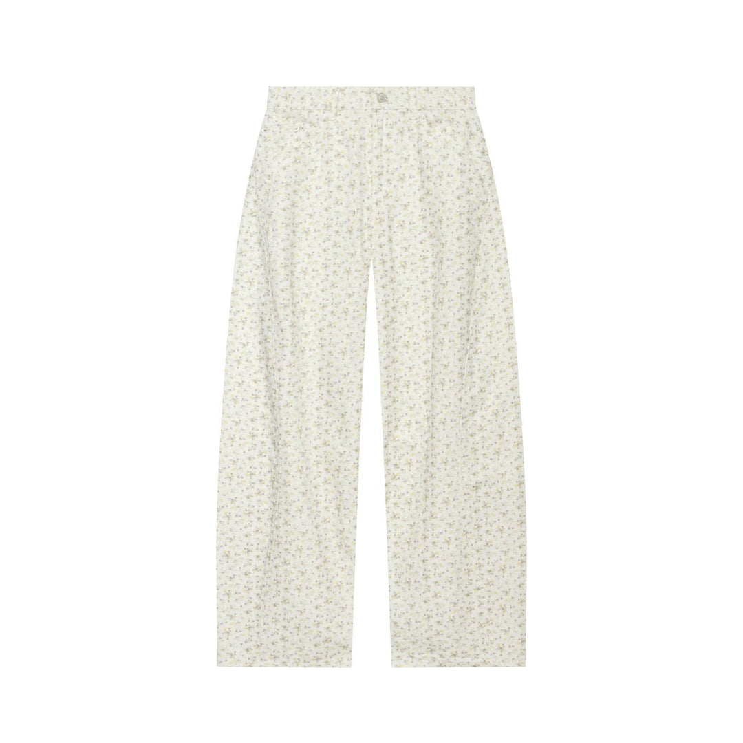 Damen Weite High‑Waist‑Hose mit zartem Blumenprint und geradem Bein Drune