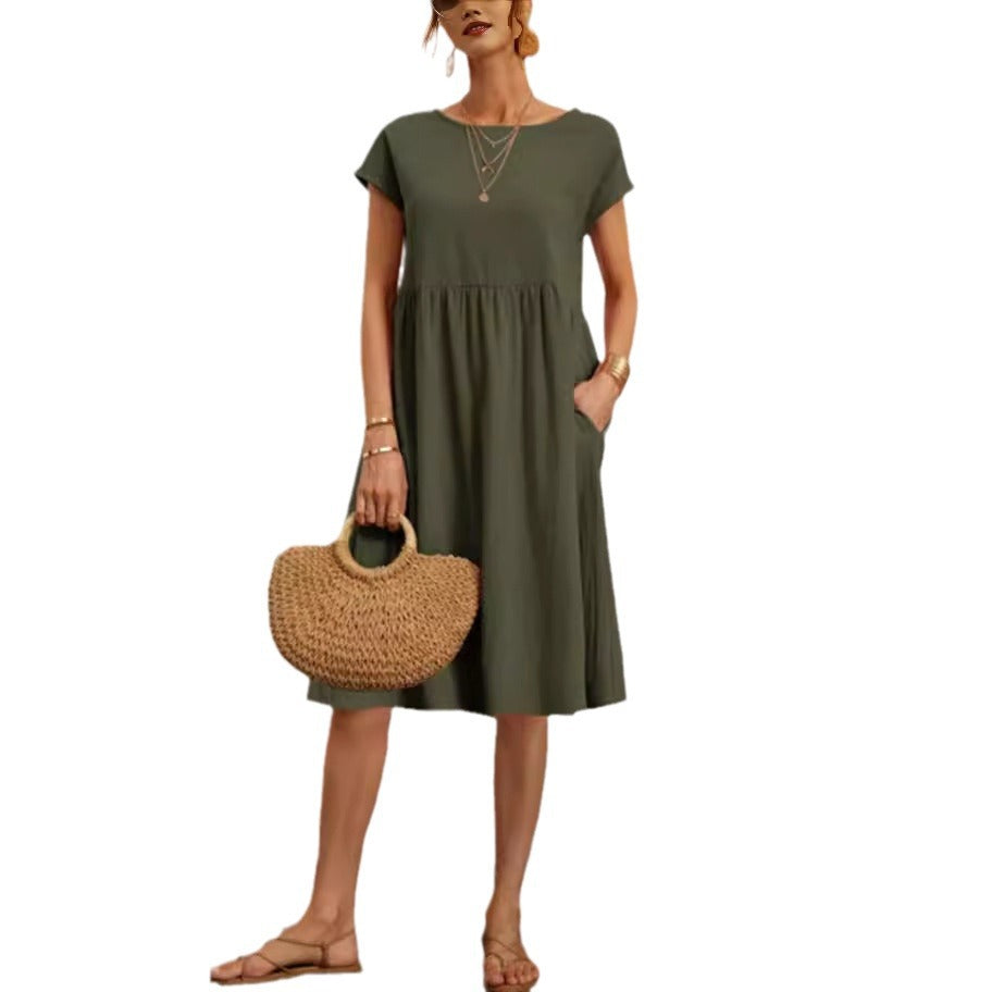 Damen Freizeitleinenkleid mit leichtem Schnitt und Taschen Drune