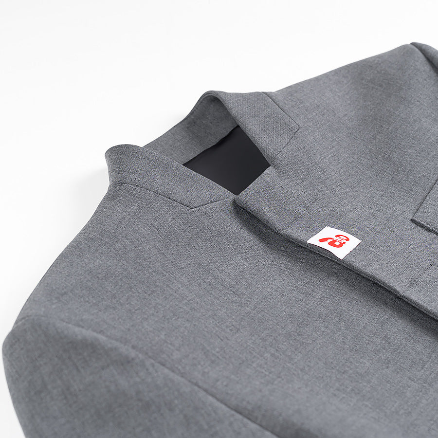Damen nan kurzer Boxy-Blazer mit verdeckter Knopfleiste Stehkragen und kontrastumschlagärmeln Drune